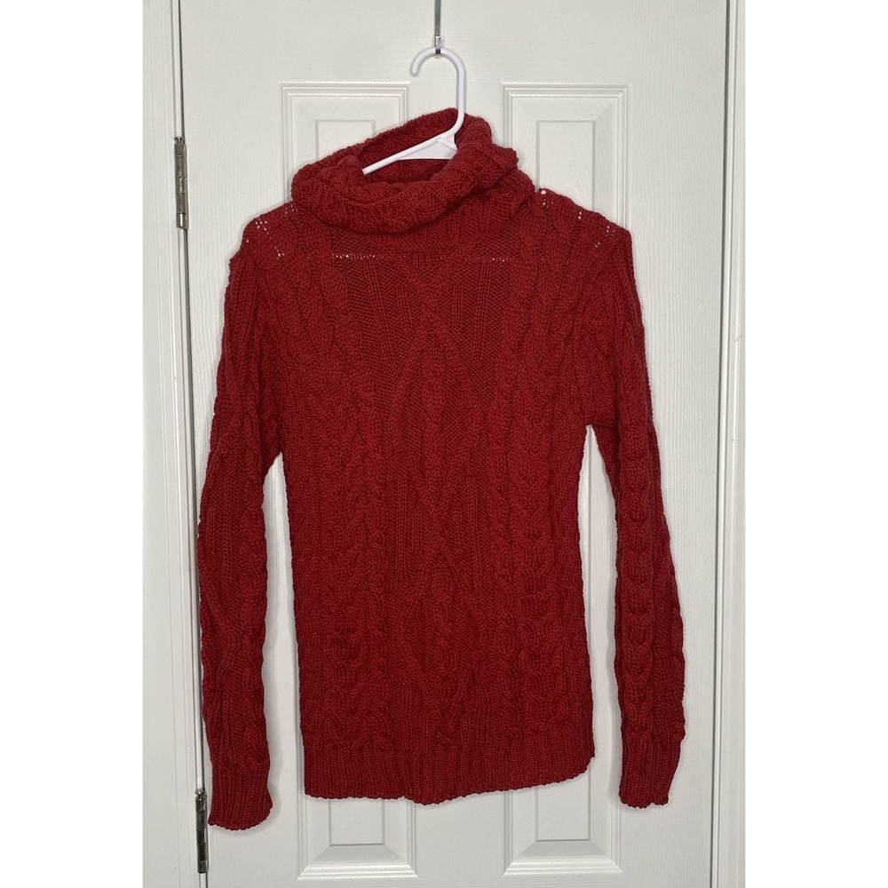 Inis Crafts Women's 100% Wool Knit Cowl Neck‎ Sweater Red Small